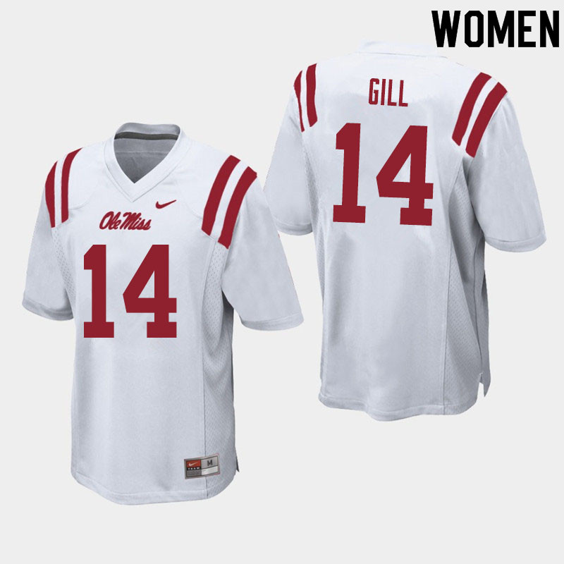 Women #14 Daylen Gill Ole Miss Rebels College Football Jerseys Sale-White